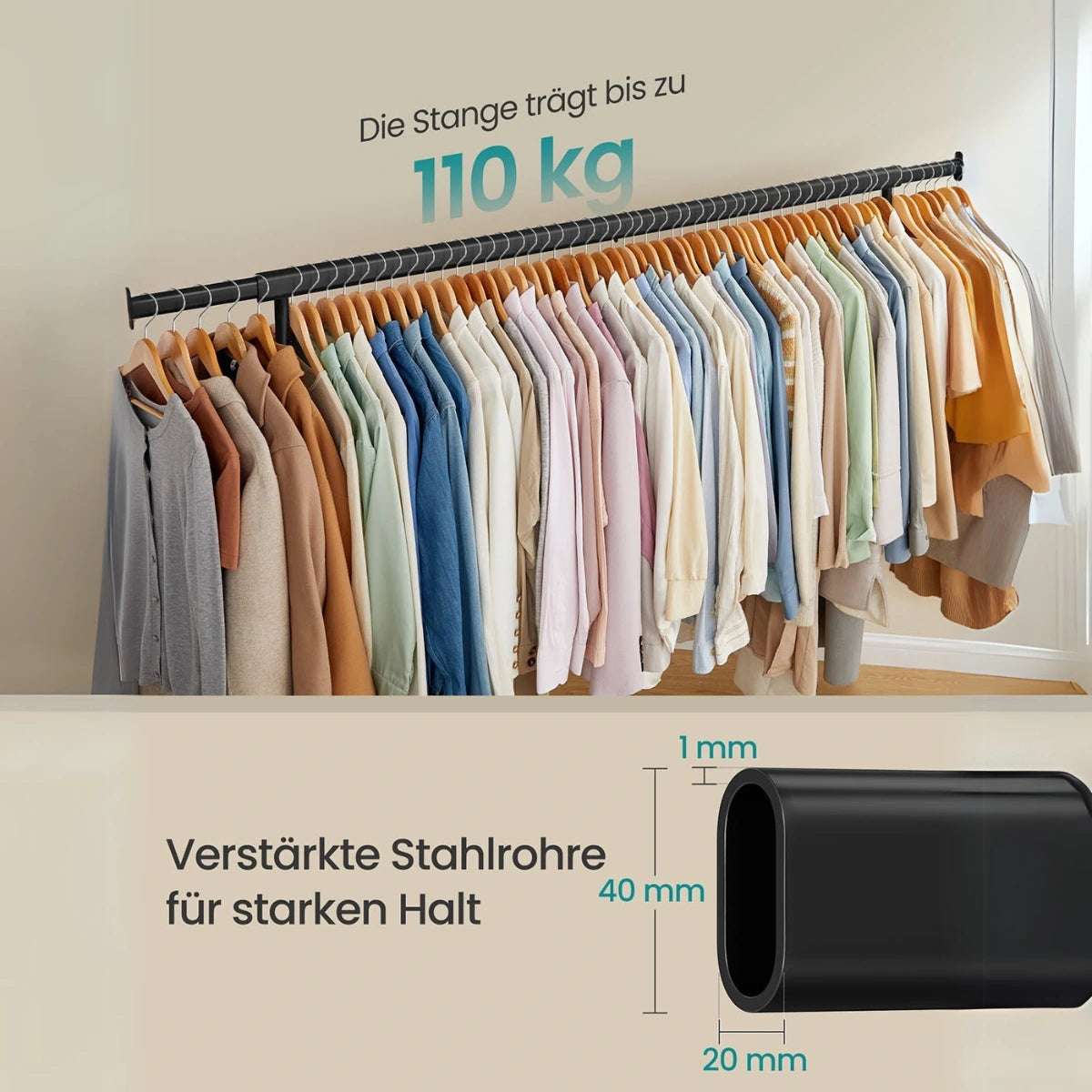 Schwerlast - Kleiderständer 45 x (160 - 200) x 162,9 cm – Max - Ausziehbar mit Rollen - nestful