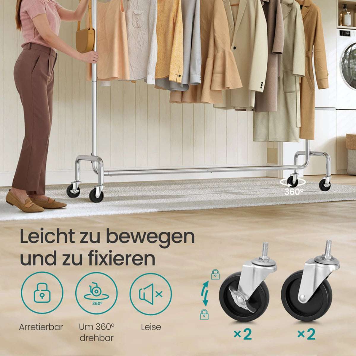 Schwerlast - Kleiderständer 45 x (160 - 200) x 162,9 cm – Max - Ausziehbar mit Rollen - nestful
