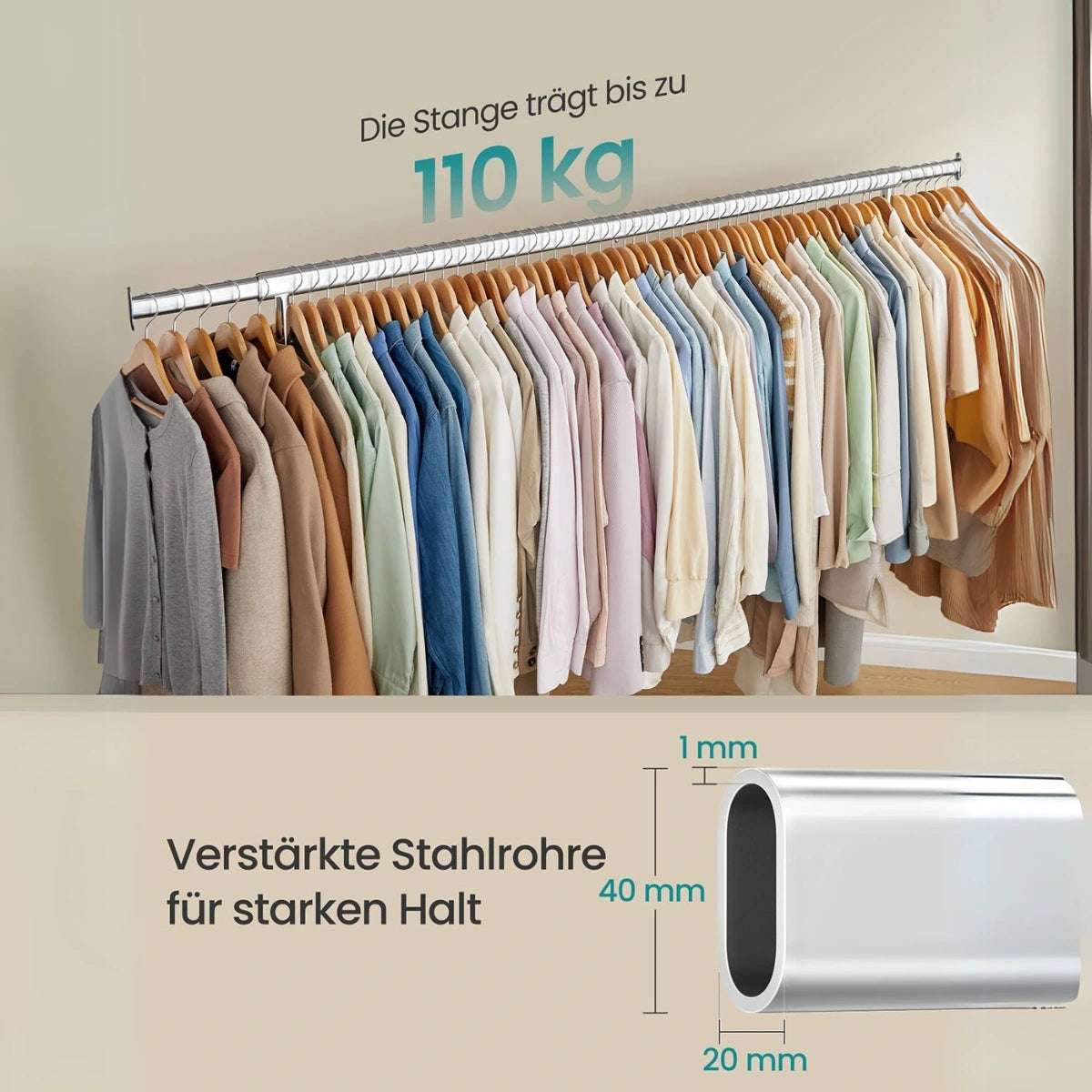 Schwerlast - Kleiderständer 45 x (160 - 200) x 162,9 cm – Max - Ausziehbar mit Rollen - nestful