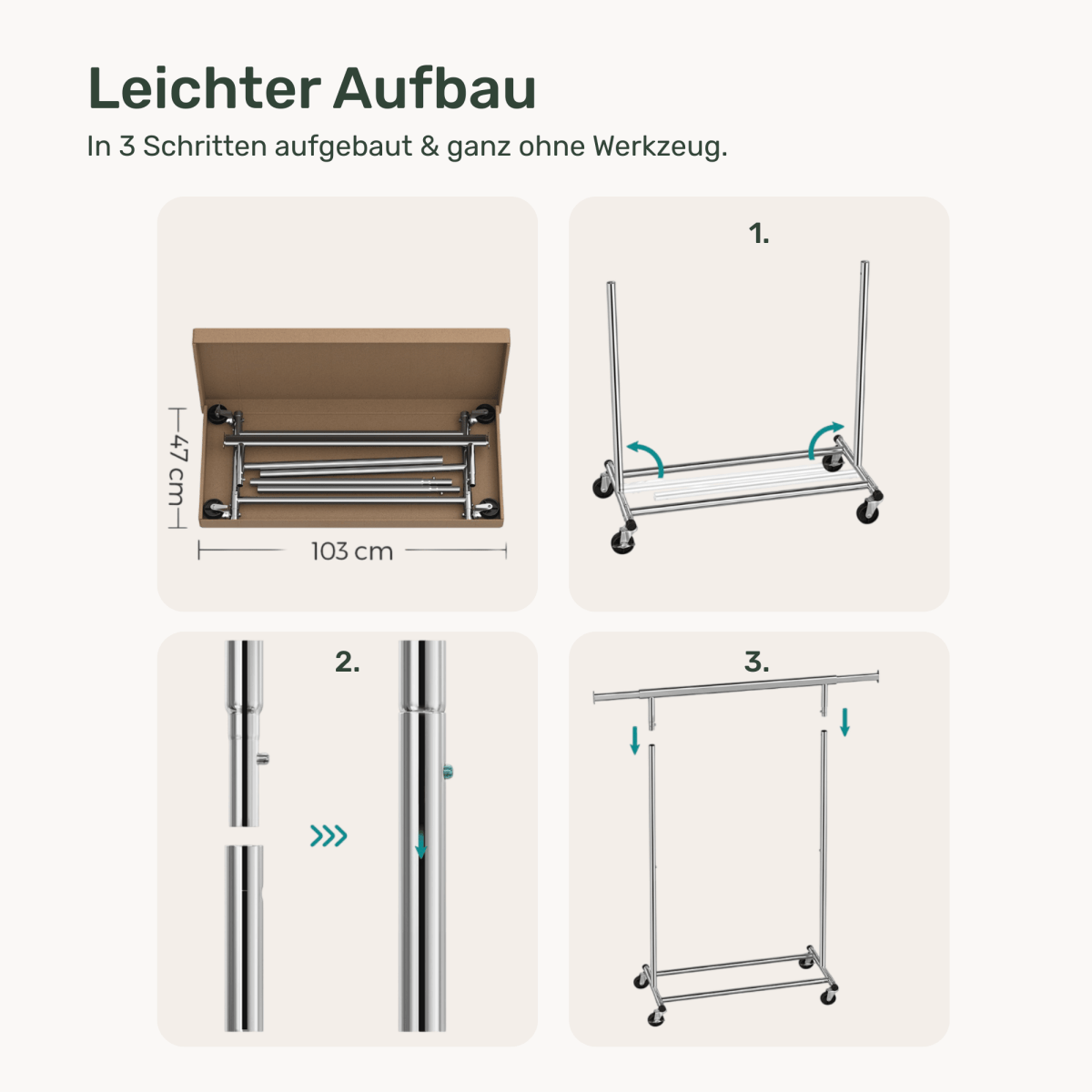 Schwerlast - Kleiderständer 90kg – Ben - Ausziehbar mit Rollen - nestful