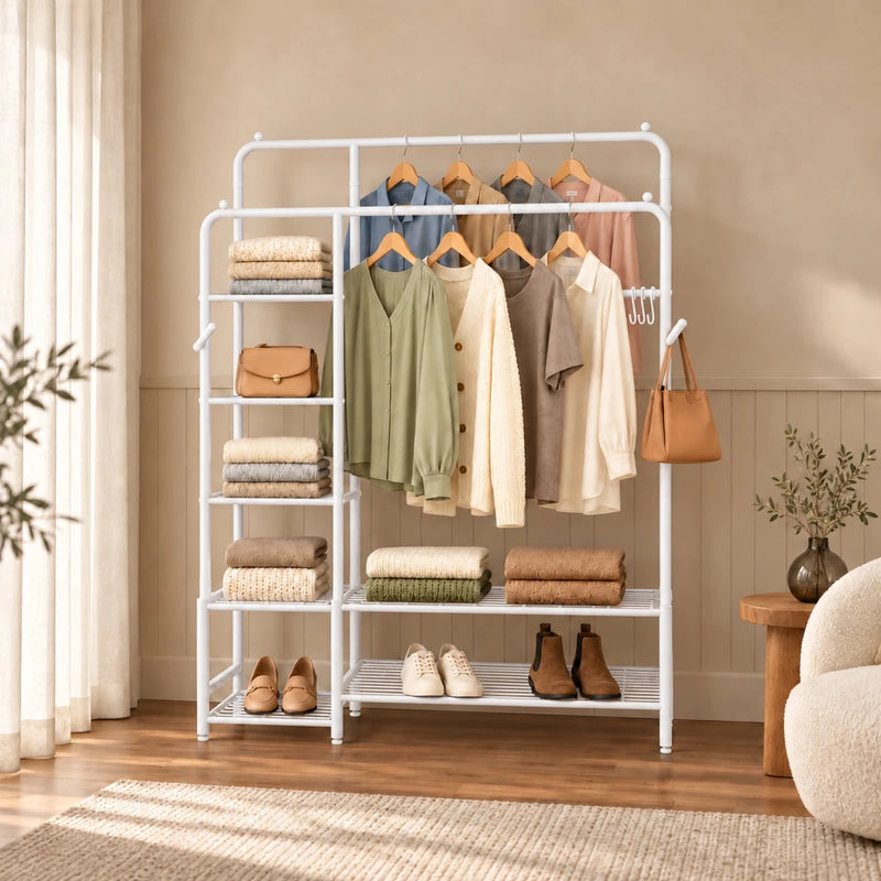 Schwerlast-Kleidersystem Leon – bis 246 kg, mit Stangen und Ablagen - nestful