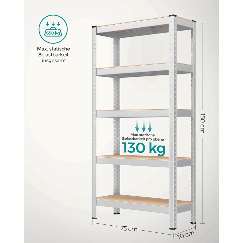 Schwerlastregal - Leon - 150x75x30cm bis 650 kg belastbar - nestful