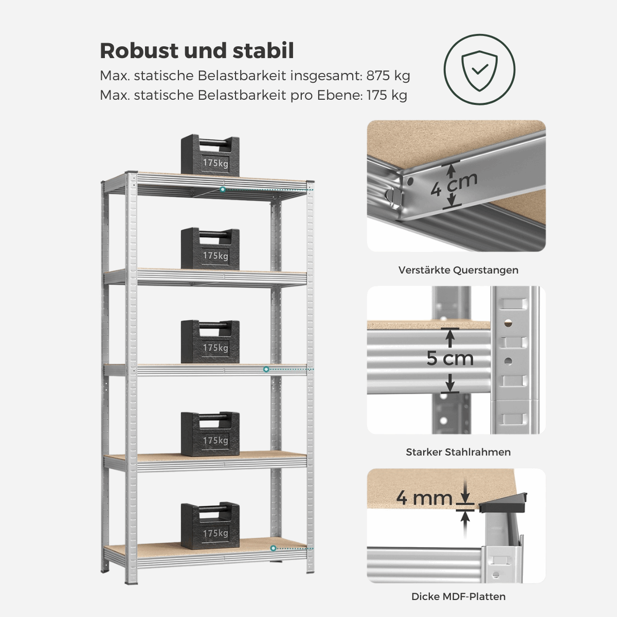 Schwerlastregal - Max Plus - 200x120x60cm bis 875 kg belastbar - 2er Set - nestful