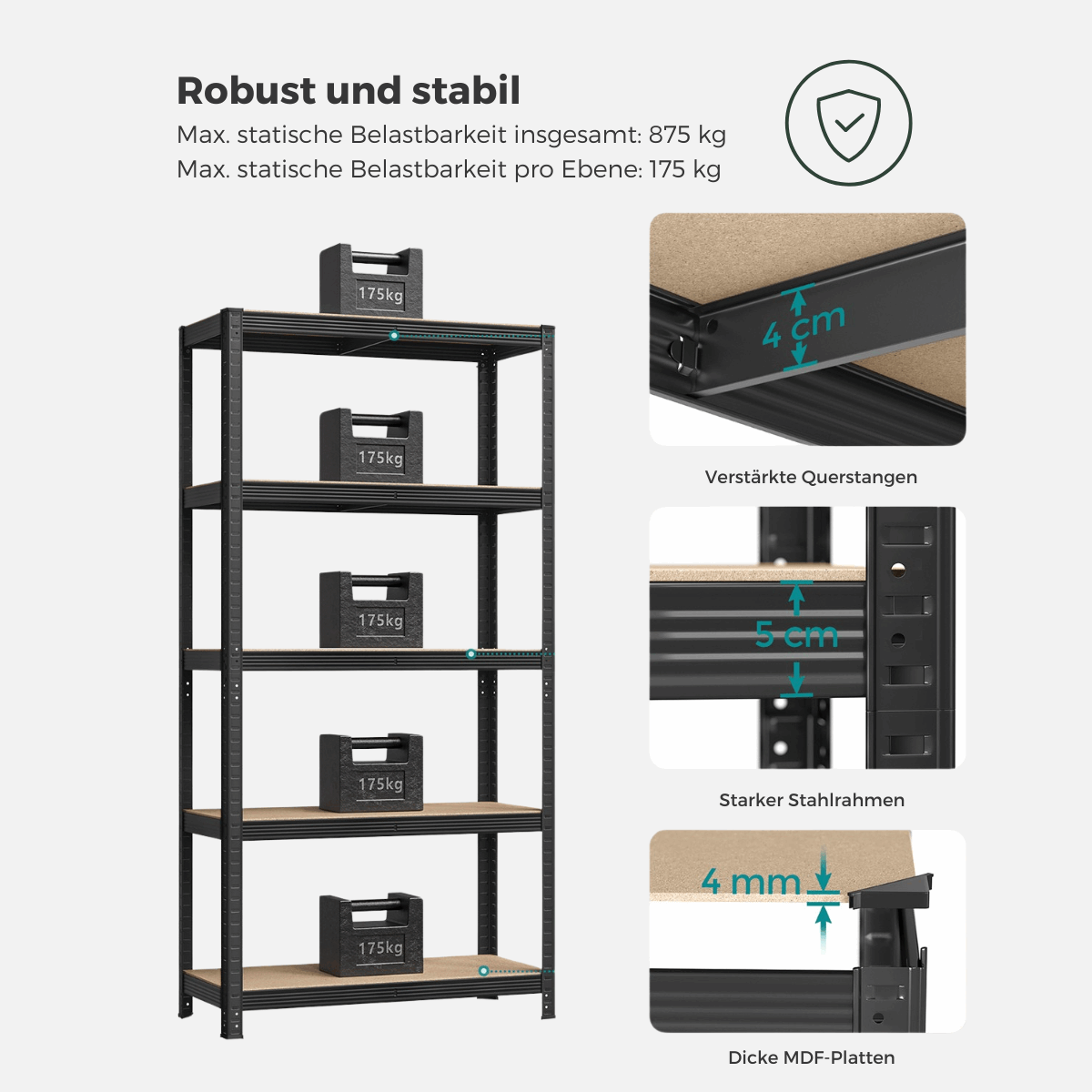Schwerlastregal - Max Plus - 200x120x60cm bis 875 kg belastbar - 2er Set - nestful