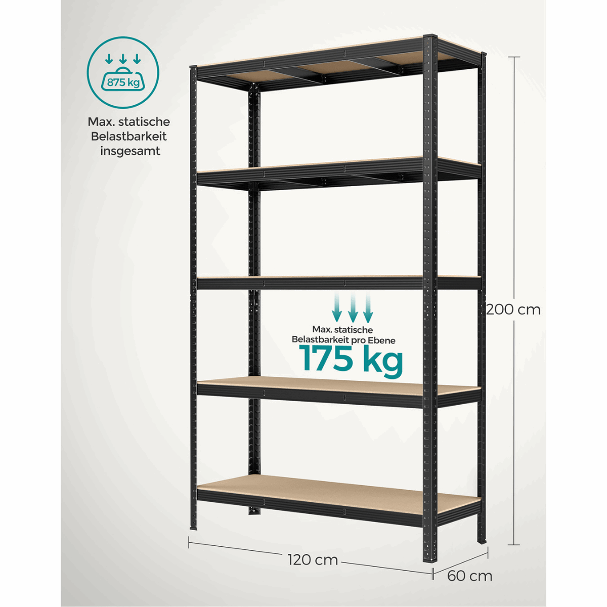 Schwerlastregal - Max Plus - 200x120x60cm bis 875 kg belastbar - 2er Set - nestful