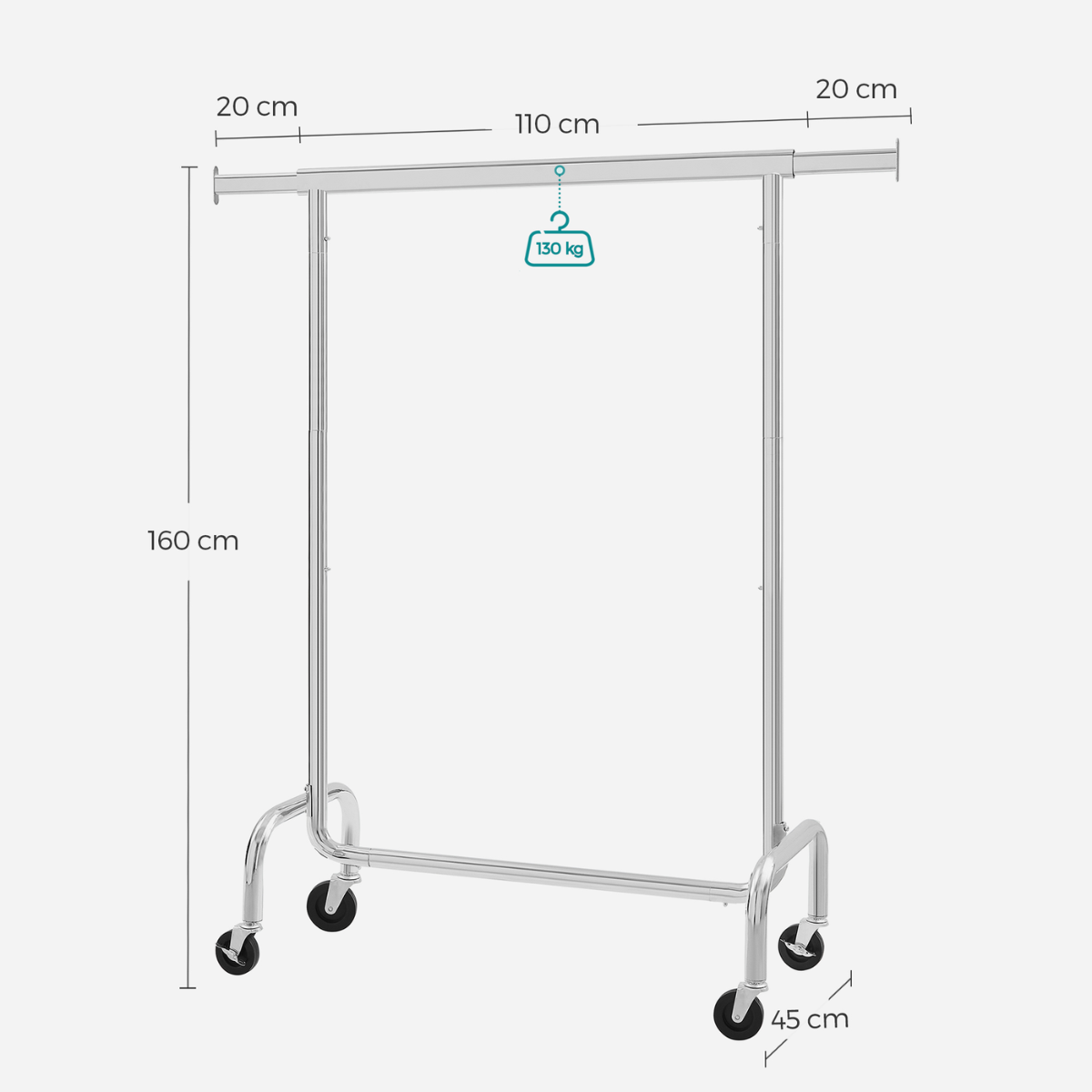 Schwerlast-Kleiderständer 130kg – Alex - Ausziehbar mit Rollen