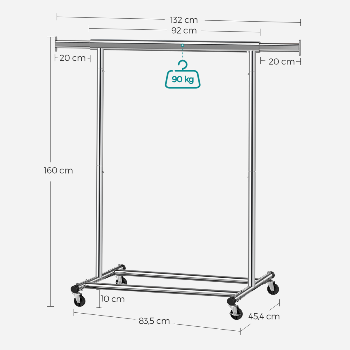 Heavy-duty clothes rack 90kg – extendable with wheels