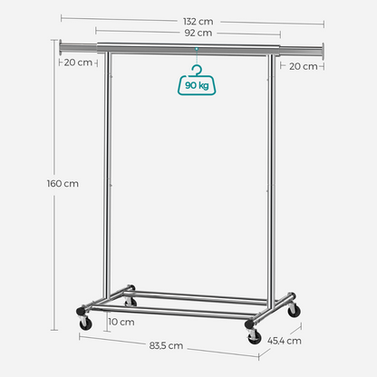 Heavy-duty clothes rack 90kg – extendable with wheels