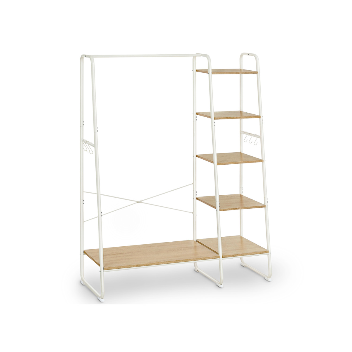 Premium steel clothes rack 220kg – standing with 6 wooden shelves