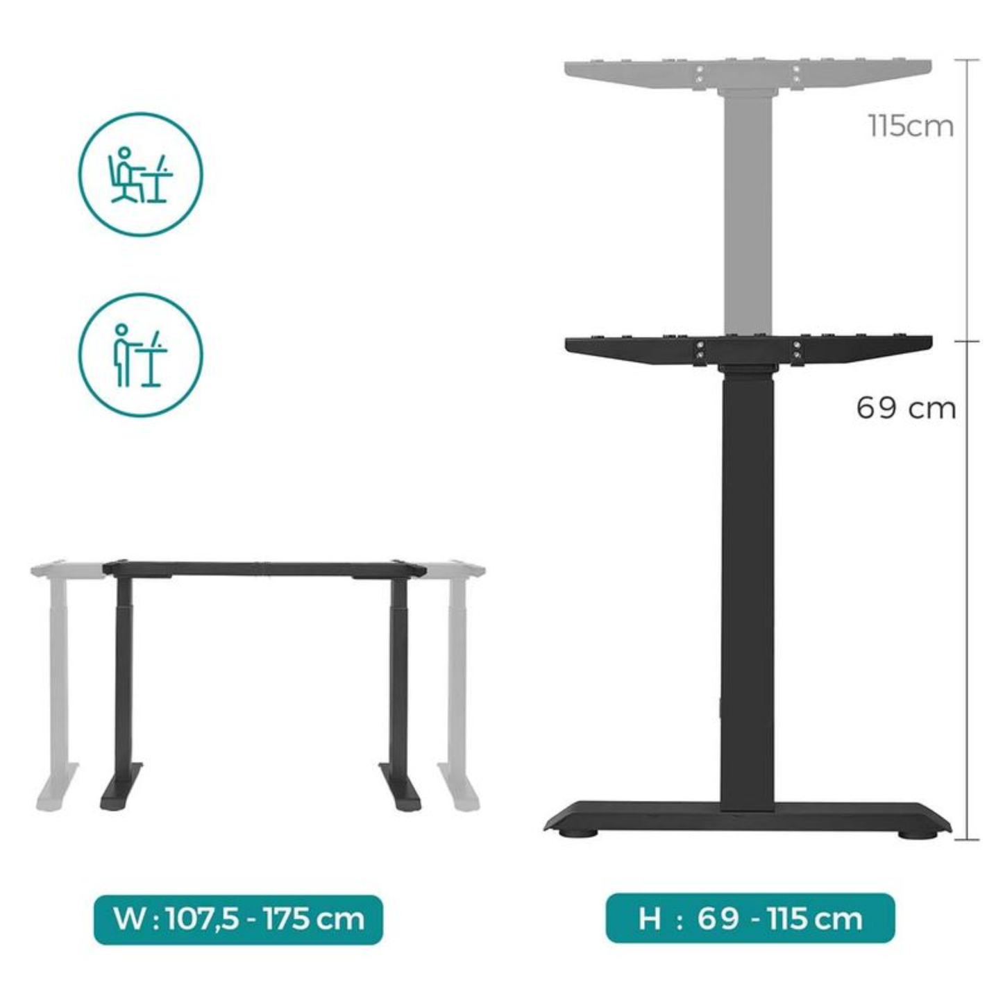 Elektrisch höhenverstellbares Schreibtischgestell 175 × 60 cm – Nova – Doppelmotor