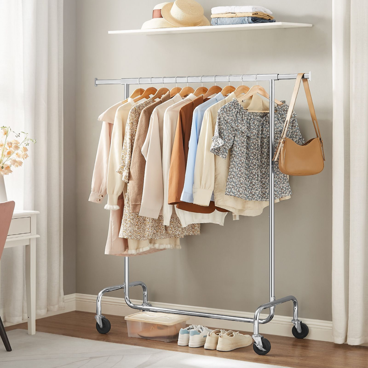 Heavy-duty clothes rack 90kg – extendable with wheels