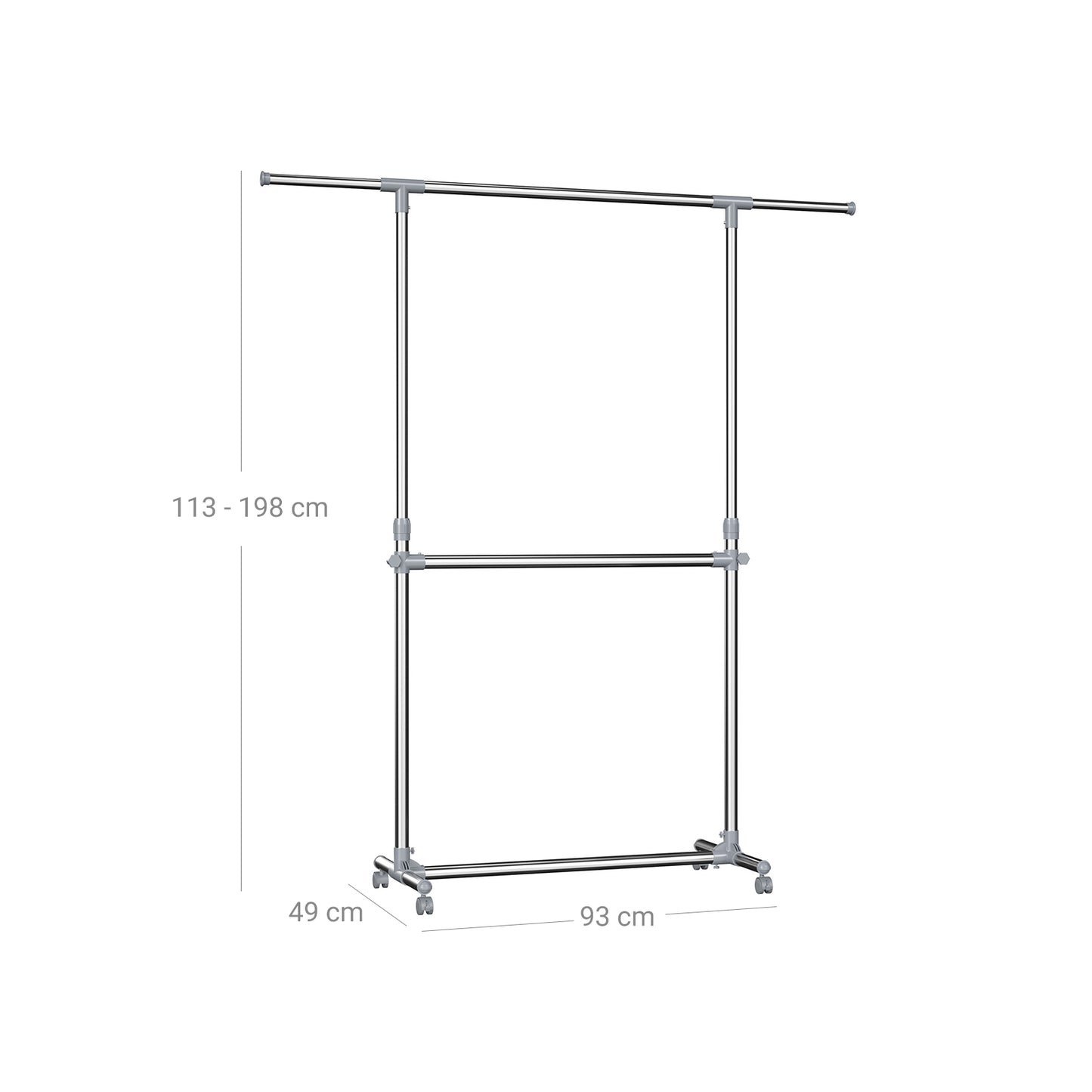 Height adjustable clothes rack 25kg – extendable with wheels