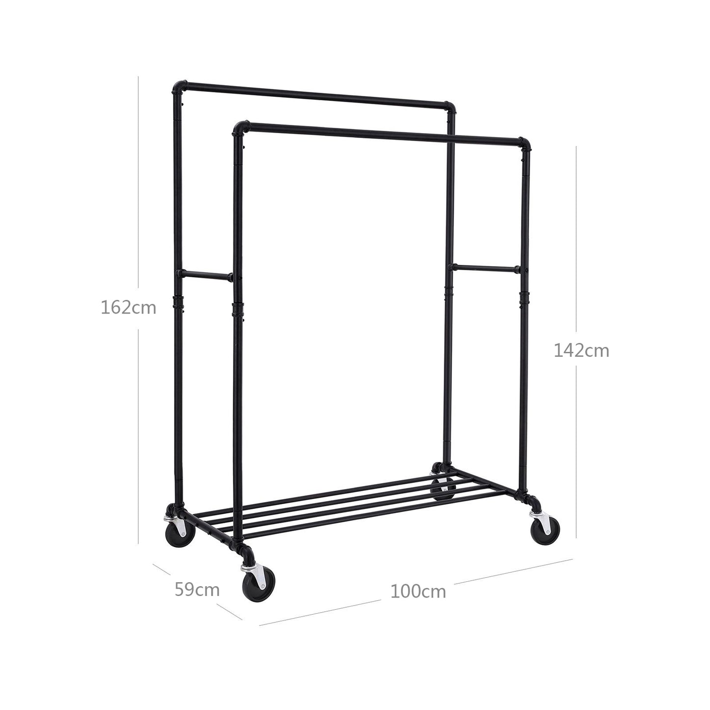 Double clothes rack 110kg – water pipe look with wheels