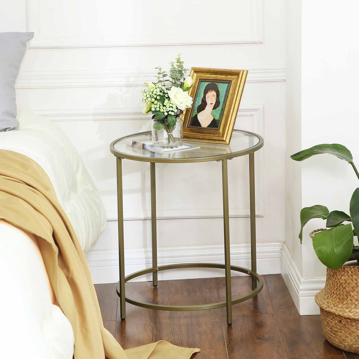 Round side table with glass top