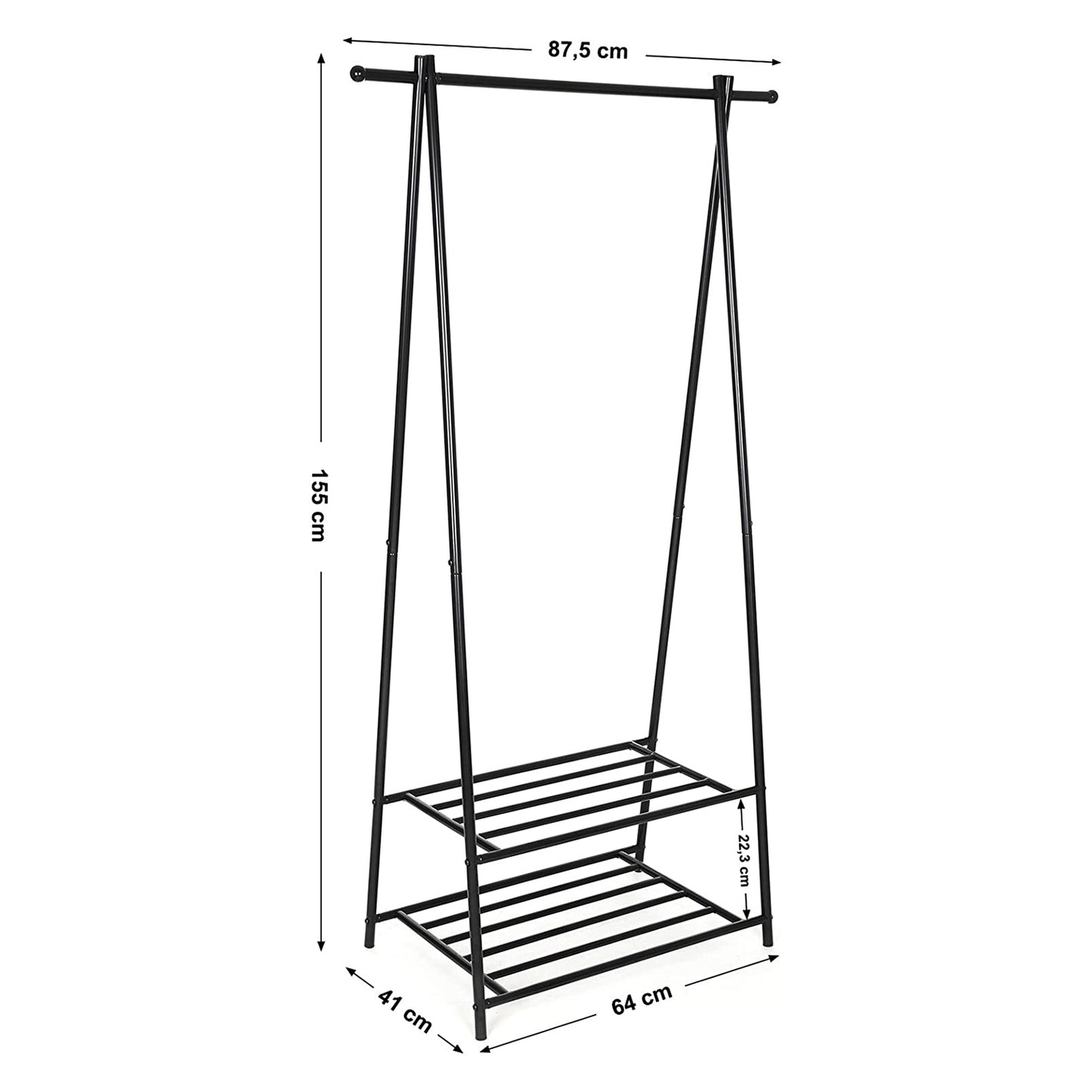 Metal Clothes Rack 20kg – Standing with Double Shelf