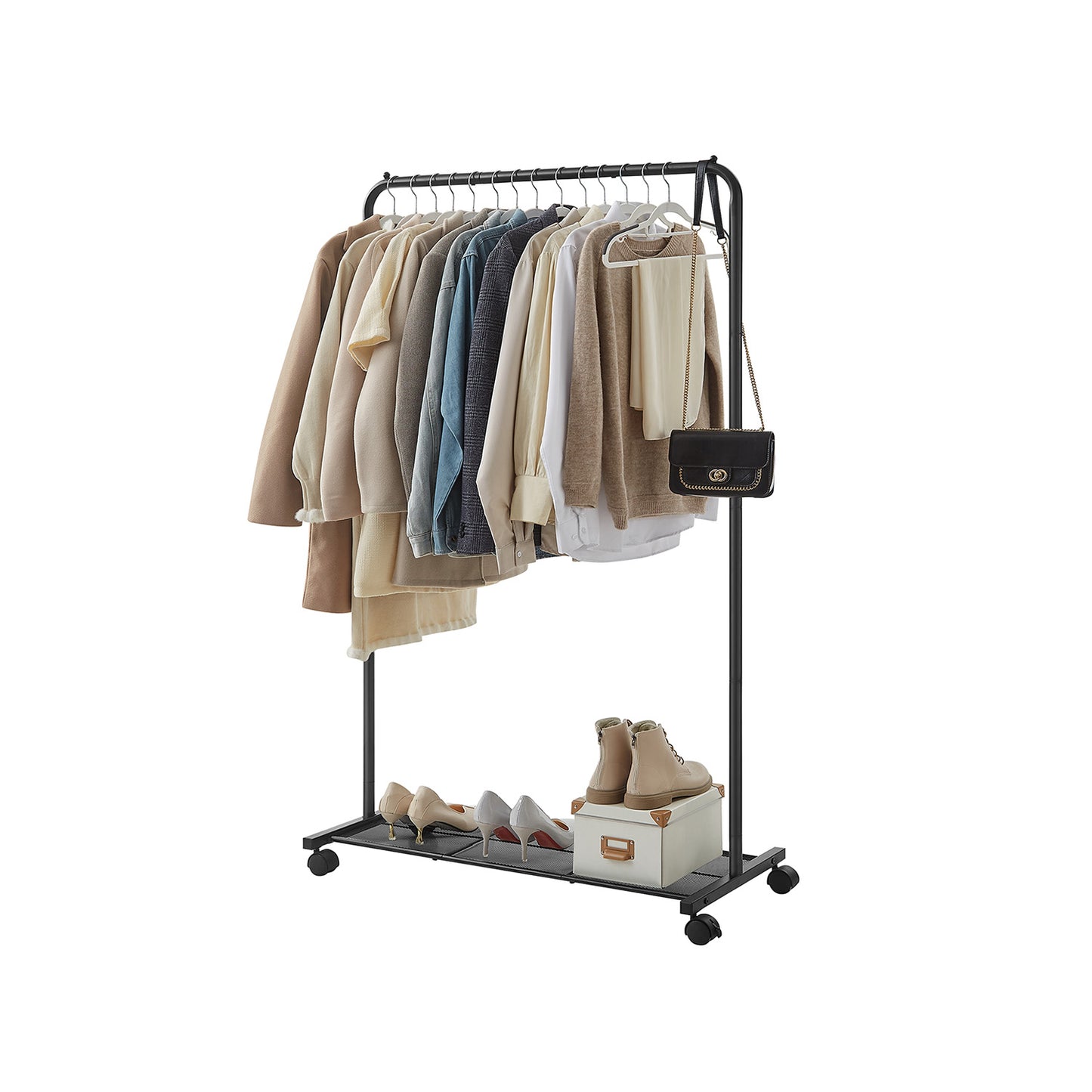 Premium steel clothes rack 40kg – with shelf and wheels