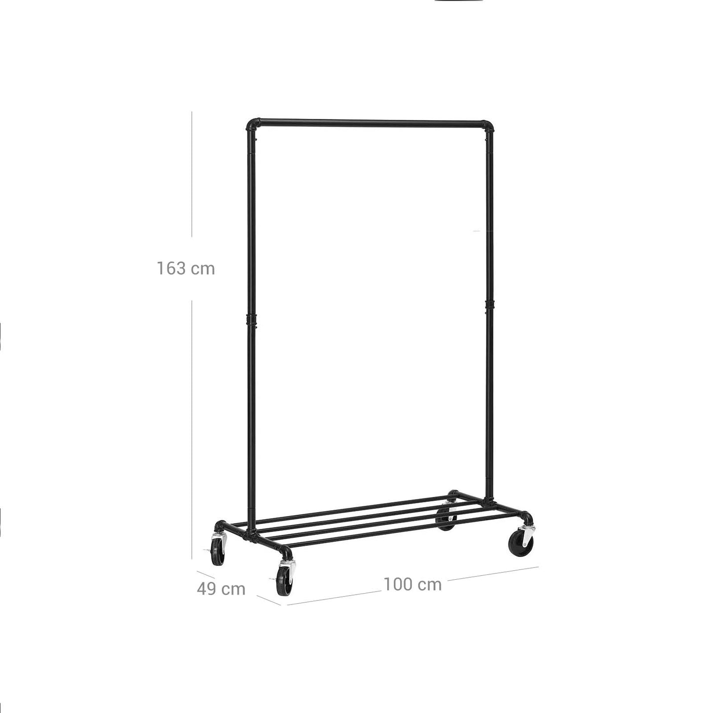 Industrial style clothes rack 90kg – water pipe look with wheels