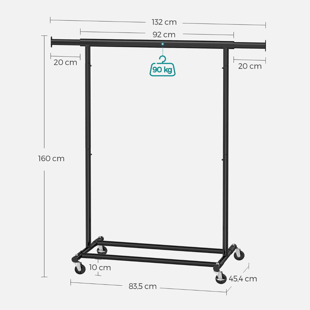 Industrial style clothes rack 90kg – extendable with wheels