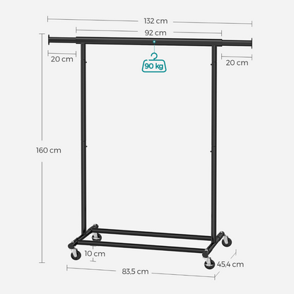 Industriestil Kleiderständer 90kg – Oscar - Ausziehbar mit Rollen