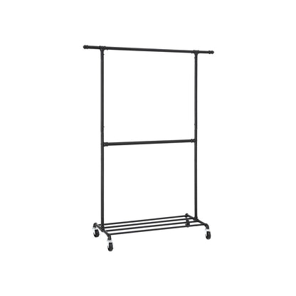 Industrial style clothes rack 110kg – water pipe look with wheels