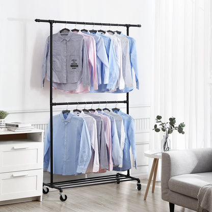 Industrial style clothes rack 110kg – water pipe look with wheels