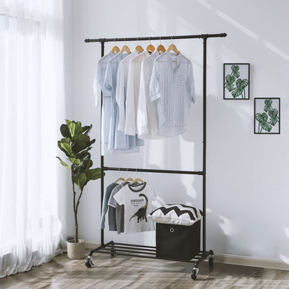 Industrial style clothes rack 110kg – water pipe look with wheels