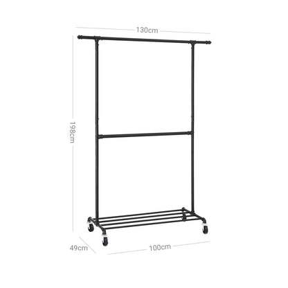 Industrial style clothes rack 110kg – water pipe look with wheels