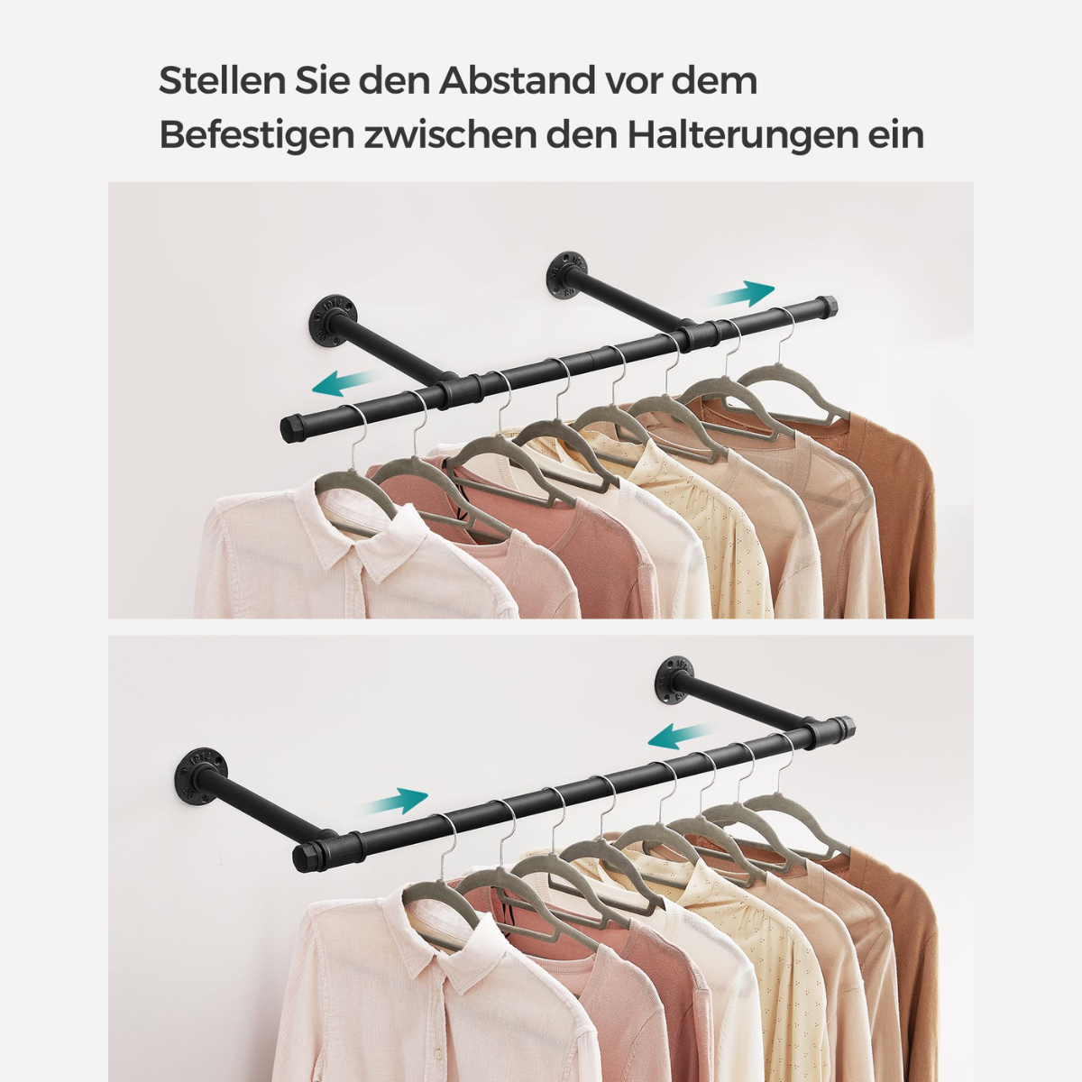 Clothes rail for the wall 60kg – industrial style, water pipe look