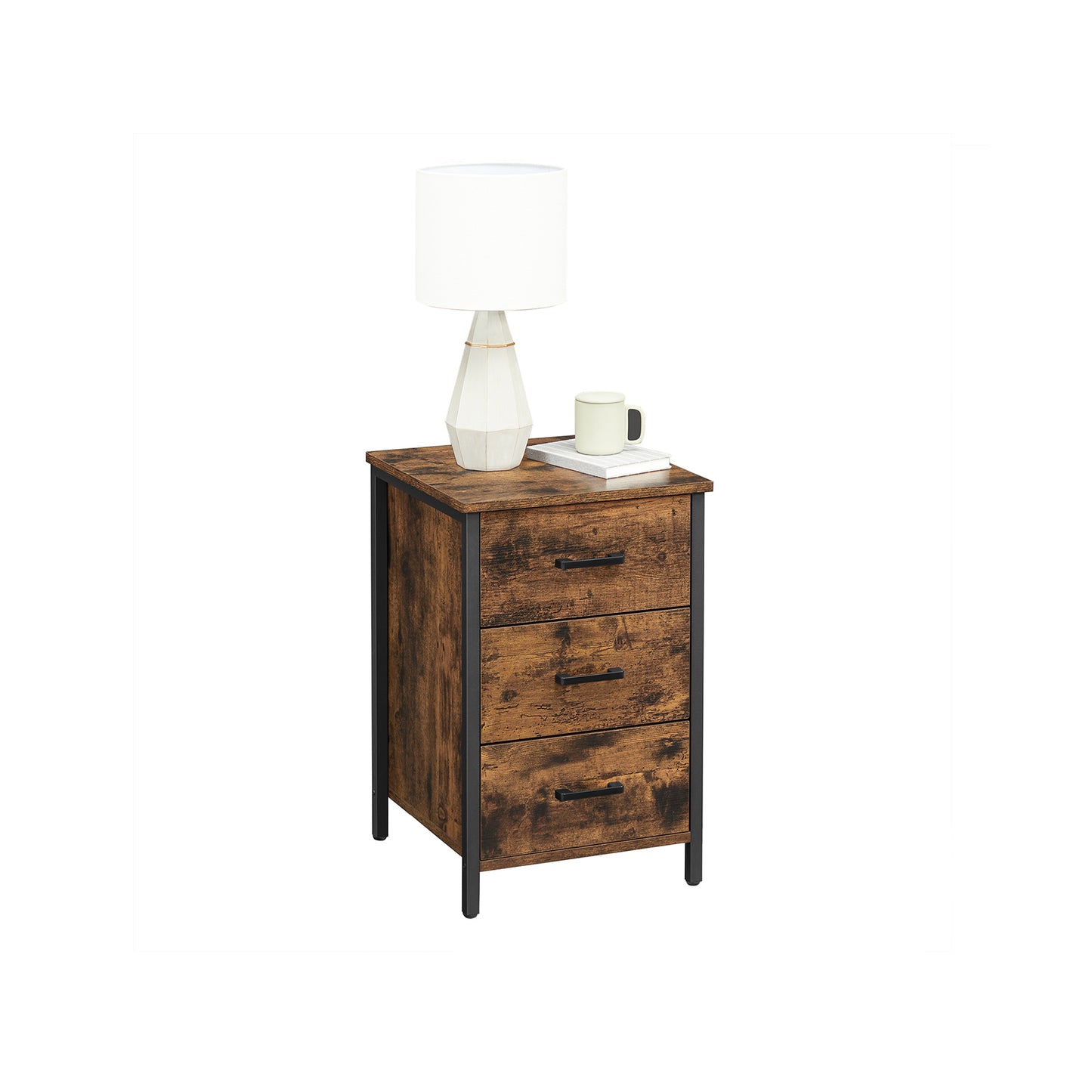 Industrial style side table/bedside table with 3 drawers