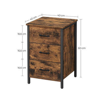 Industrial style side table/bedside table with 3 drawers