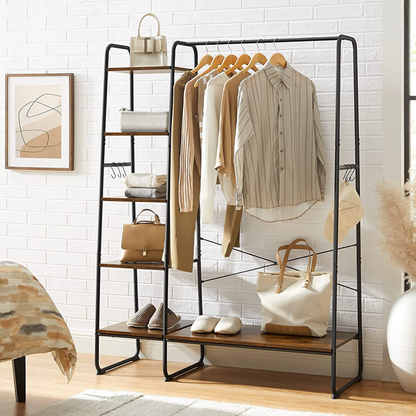 Premium steel clothes rack 220kg – standing with 6 wooden shelves