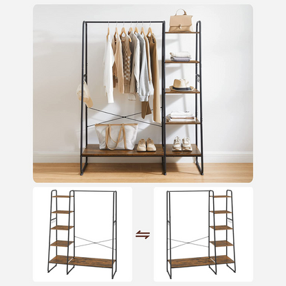 Premium steel clothes rack 220kg – standing with 6 wooden shelves