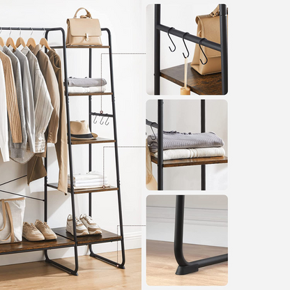 Premium steel clothes rack 220kg – standing with 6 wooden shelves