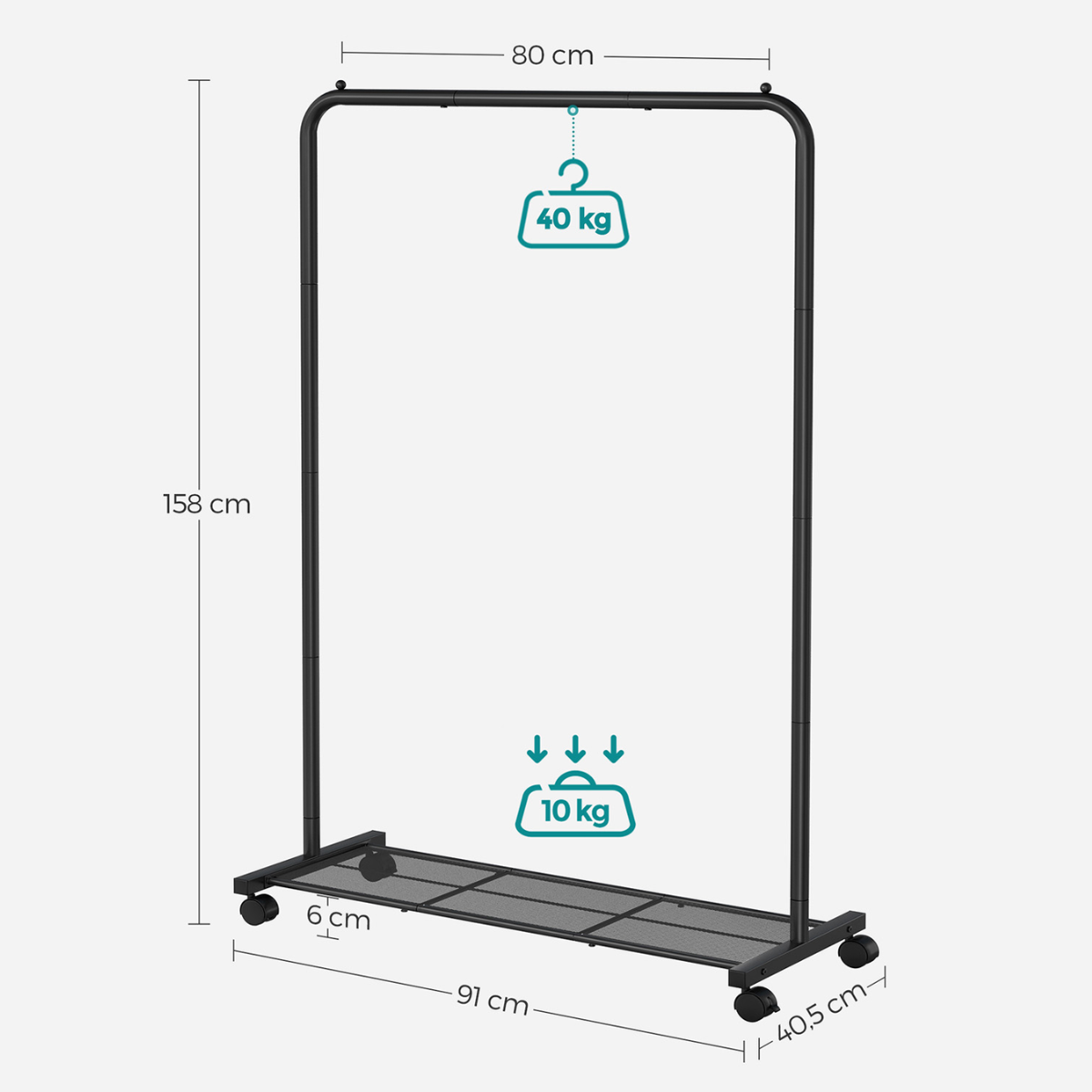 Premium Stahl Kleiderständer 40kg – Jack - Mit Ablage und Rollen