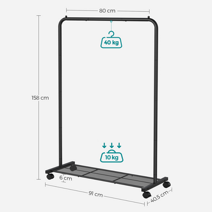 Premium stalen kledingrek 40kg – Jack - Met plank en wielen