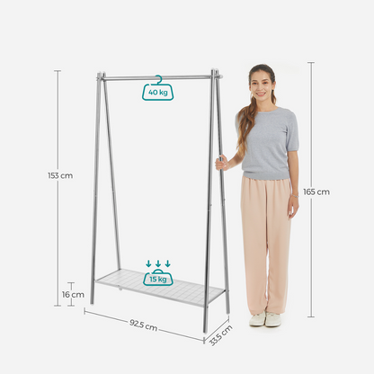 Premium steel clothes rack 40kg – standing with shelf