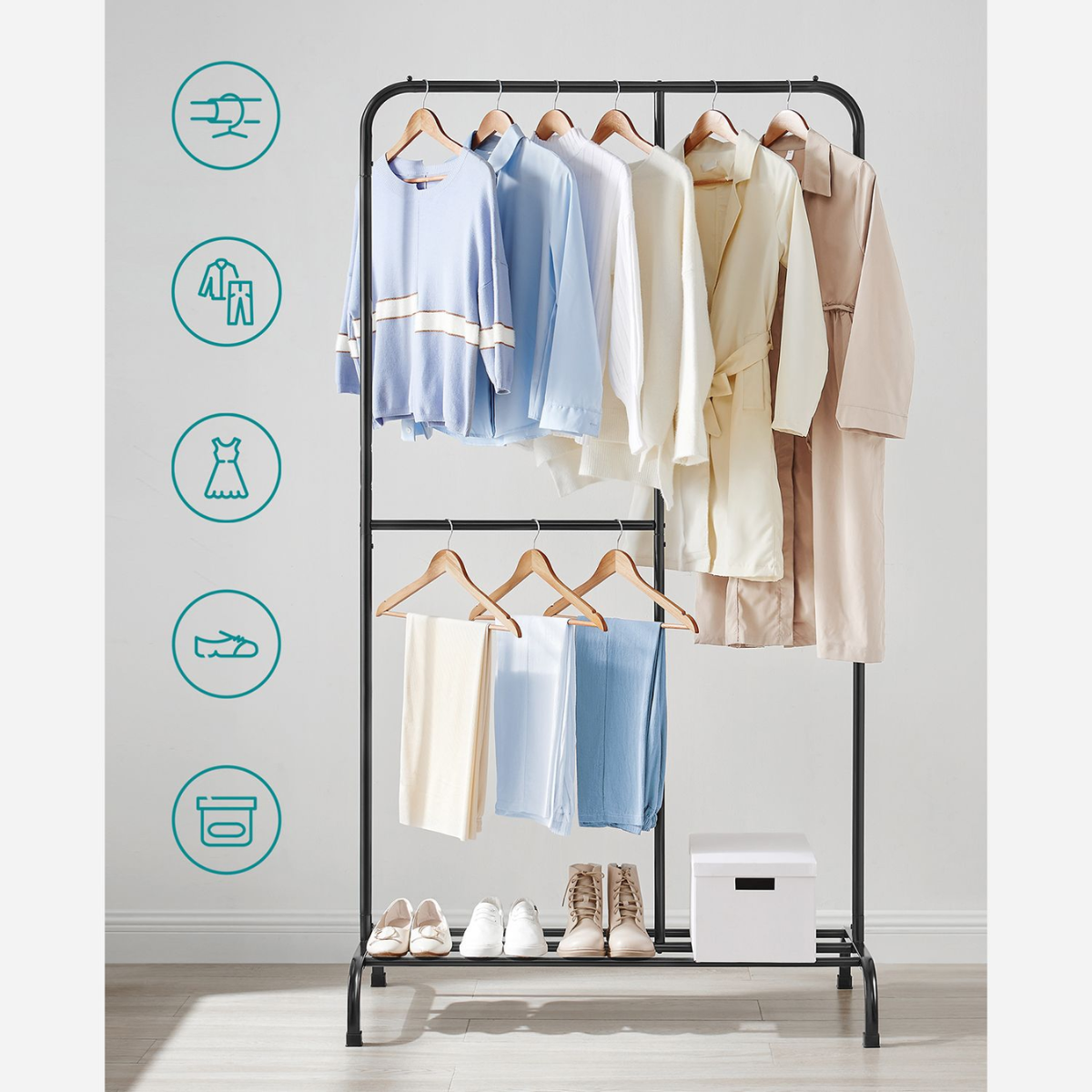 Premium steel clothes rack 70kg – standing with shoe rack