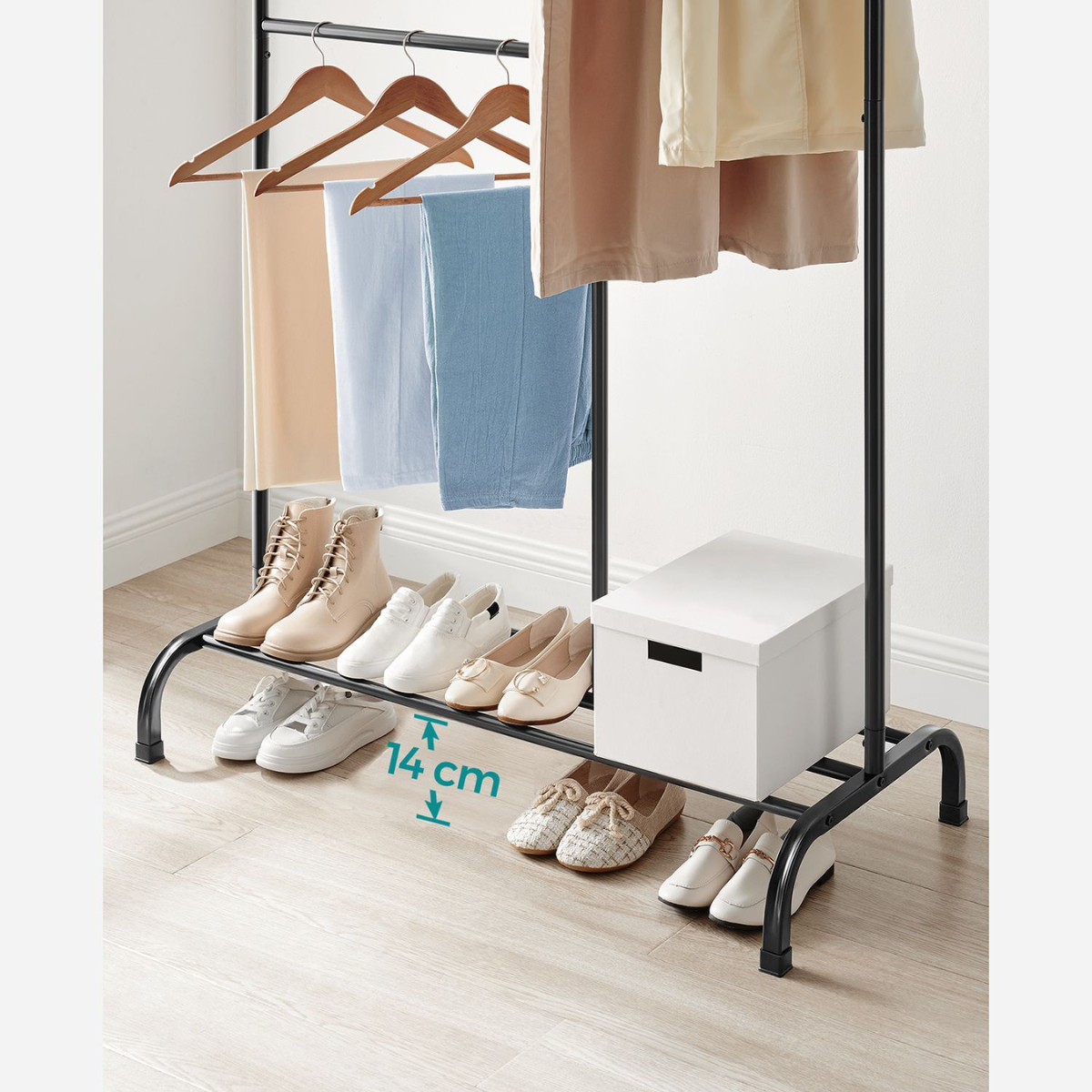 Premium steel clothes rack 70kg – standing with shoe rack