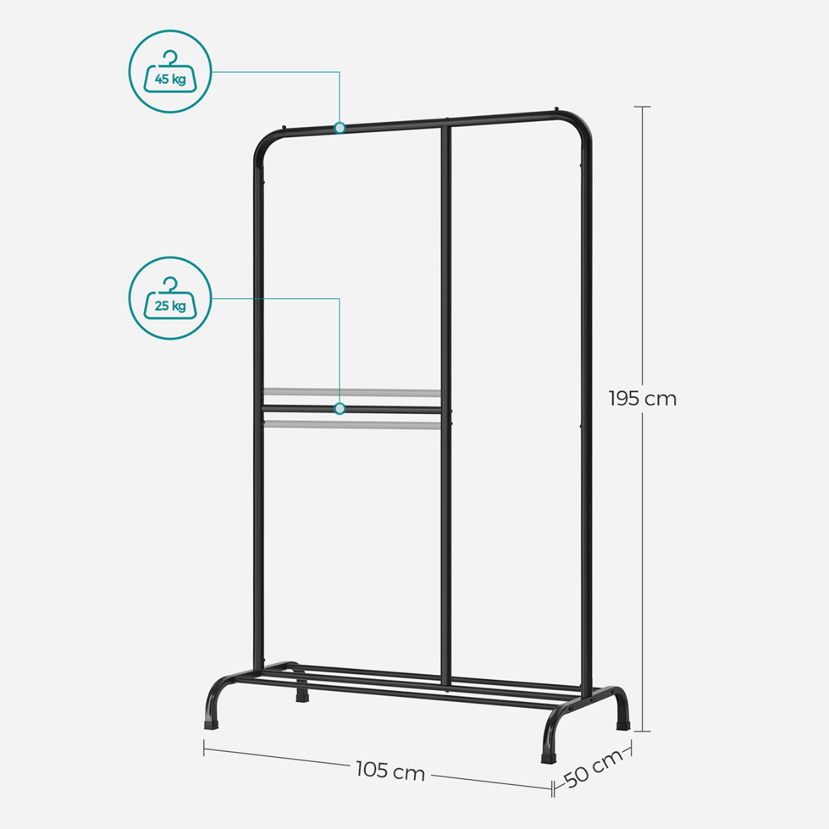 Premium Stahl Kleiderständer 70kg – Paul - Stehend mit Schuhablage