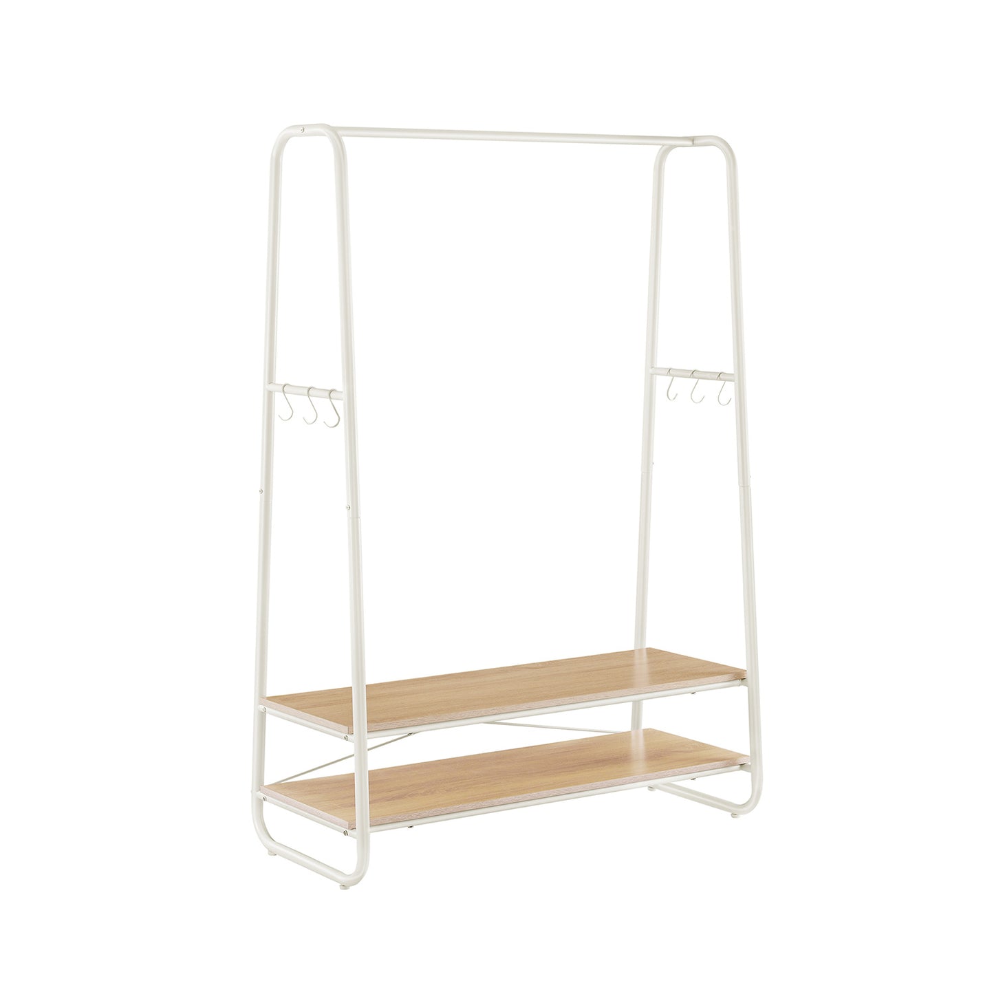 Premium steel clothes rack 130kg – standing with 2 wooden shelves