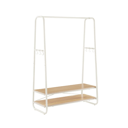 Premium steel clothes rack 130kg – standing with 2 wooden shelves