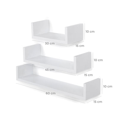 Floating shelves, U-shaped set of 3