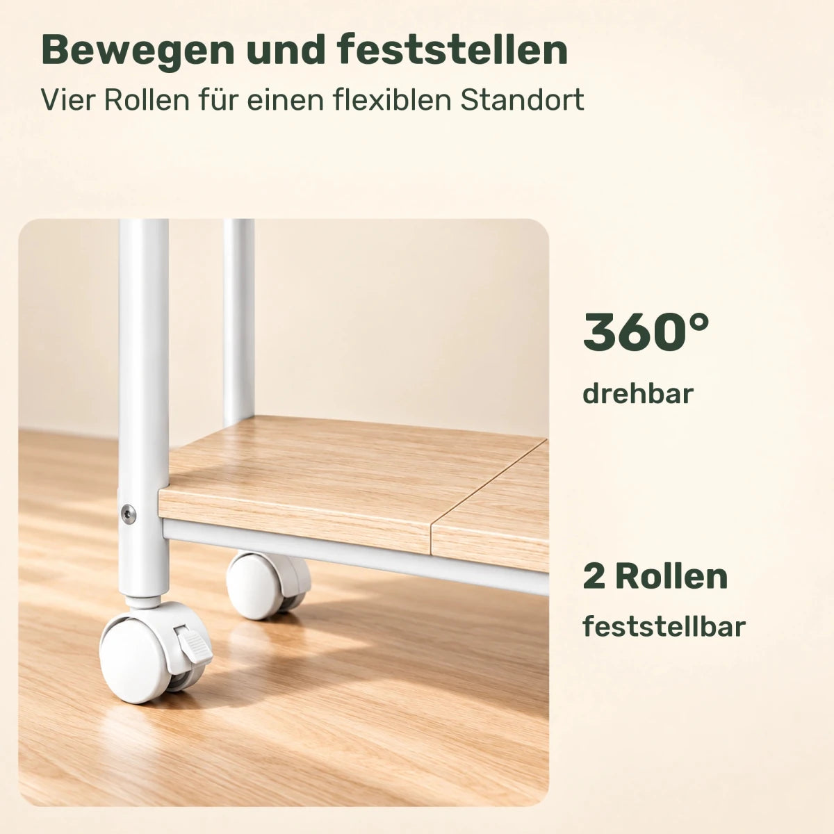 Doppel-Kleiderständer auf Rollen Elian – 100 kg, mit Ablage in Holzoptik - nestful