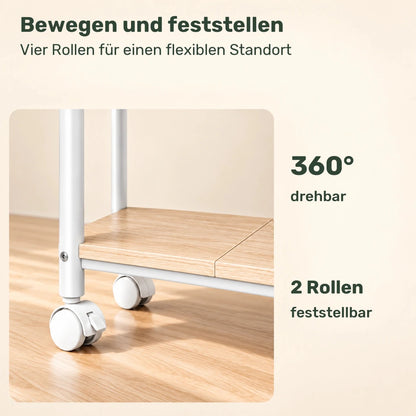 Doppel-Kleiderständer auf Rollen Elian – 100 kg, mit Ablage in Holzoptik - nestful