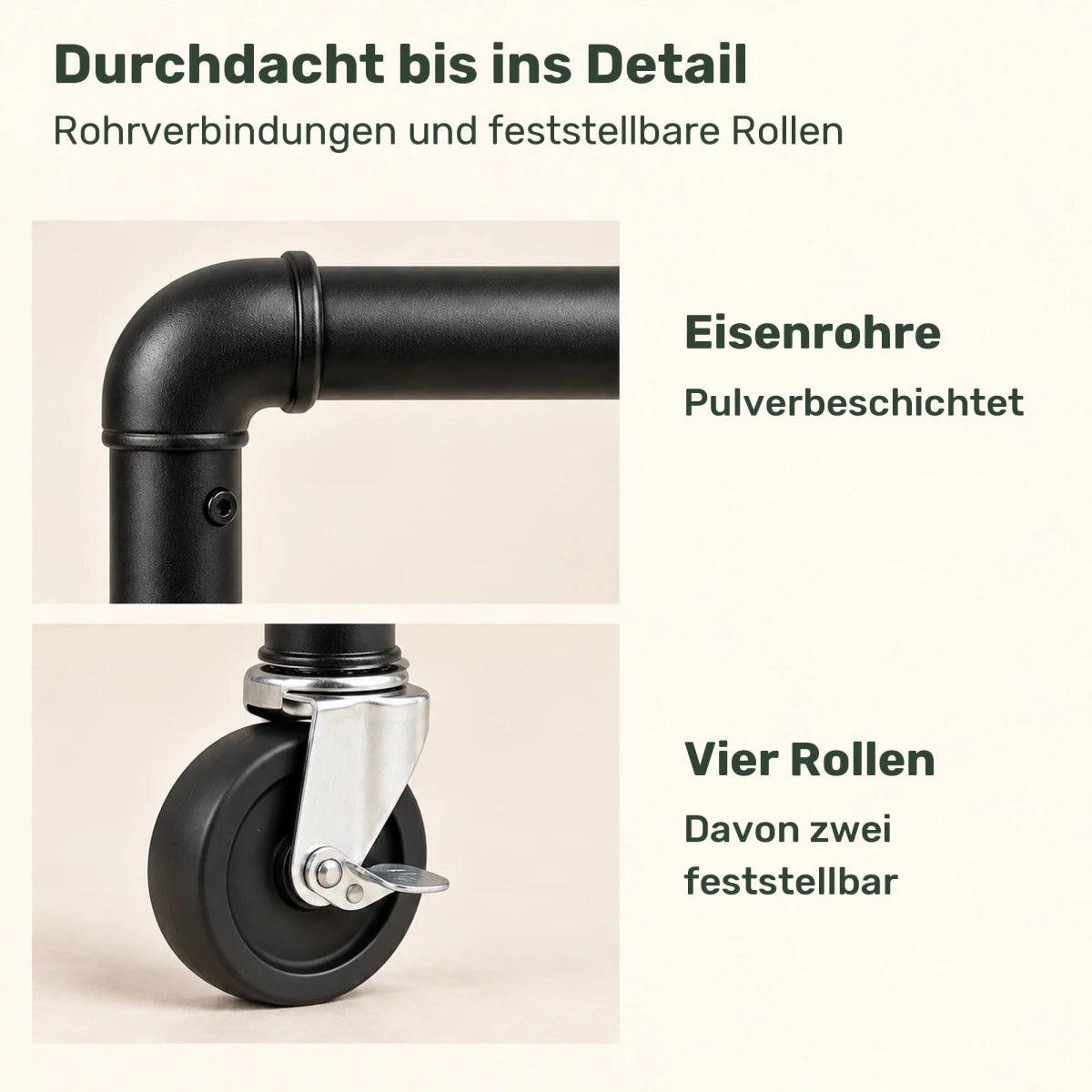 Doppel-Kleiderständer auf Rollen Kilian – 110 kg, mit Ablage im Industriestil - nestful