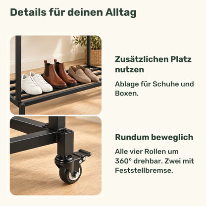 Doppel-Kleiderständer auf Rollen Lieska – 110 kg, mit Schuhablage - nestful