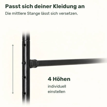 Doppel-Kleiderständer auf Rollen Noah – 110 kg, mit Ablage - nestful