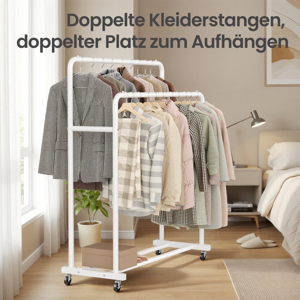 Doppel-Kleiderständer mit Rollen – Lotta – mit Ablage - nestful
