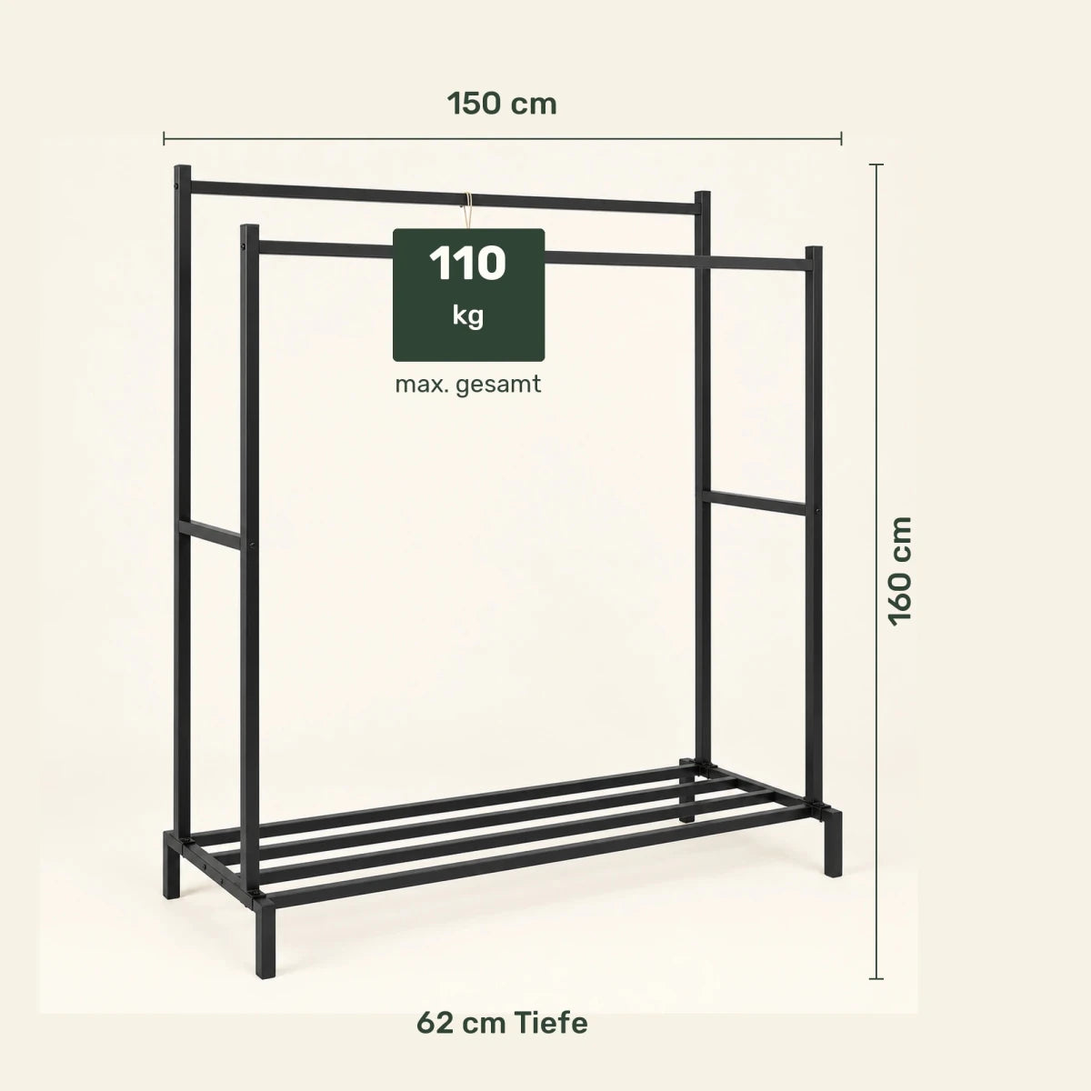 Doppel-Kleiderständer mit Schuhablage Karita – 110 kg - nestful