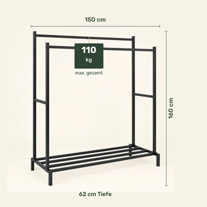 Doppel-Kleiderständer mit Schuhablage Karita – 110 kg - nestful